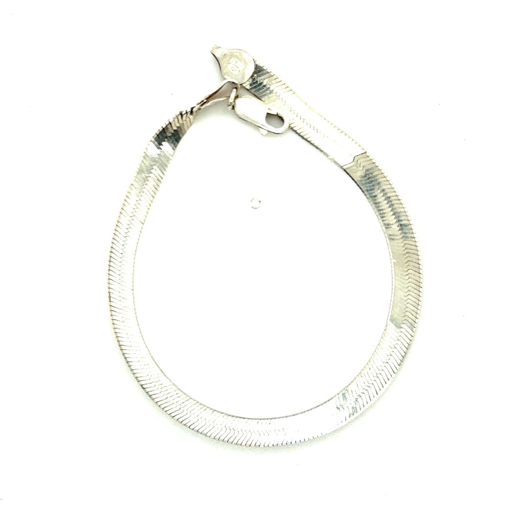 Sterling Silver Herringbone Chain Bracelet 8 Inch 5mm Flat 925 Italy 6g